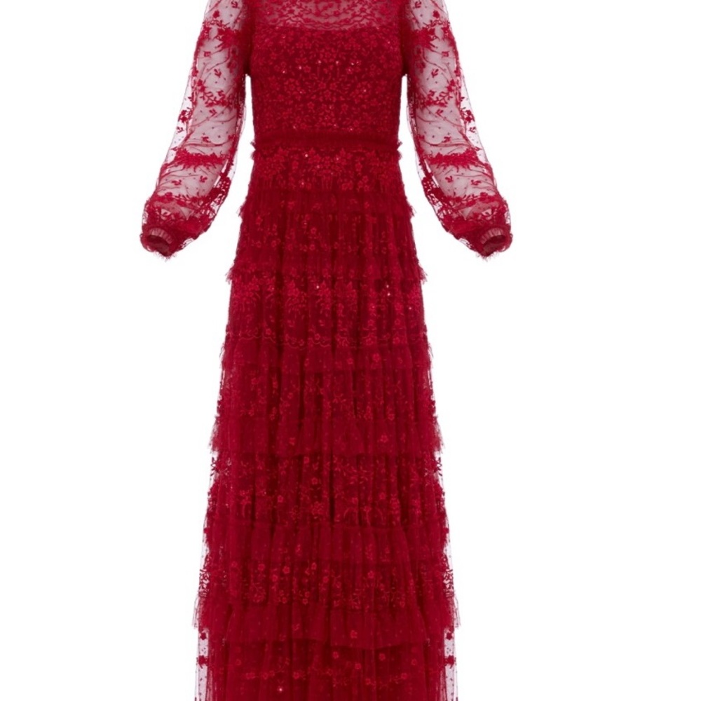 Needle and Thread Blossom Lace Ankle Gown Elegant Red Lace Tiered Dress - Picture 4 of 4